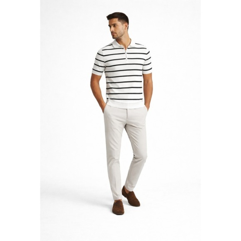 Reiss Andrew Striped Zip Neck‎ Textured Polo Knit Shirt Size S